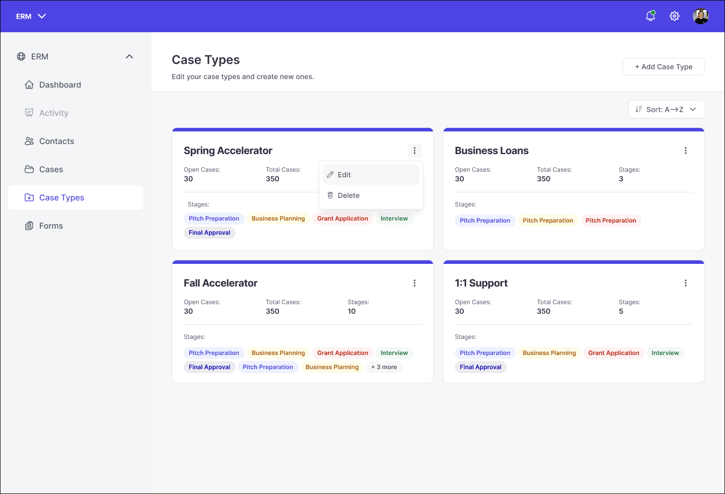 EcoMap ERM interface for tracking ecosystem relationships and referrals.