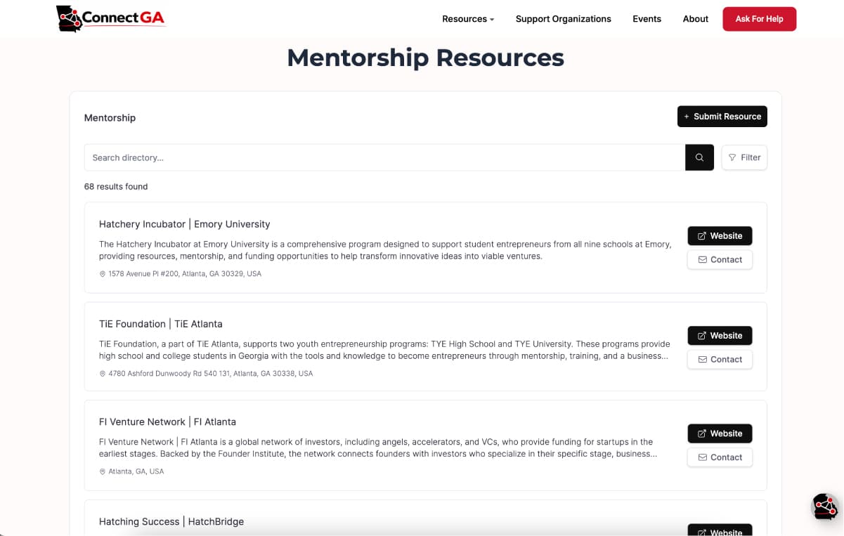 EcoMap Discover resource directory embedded in a regional ecosystem website.